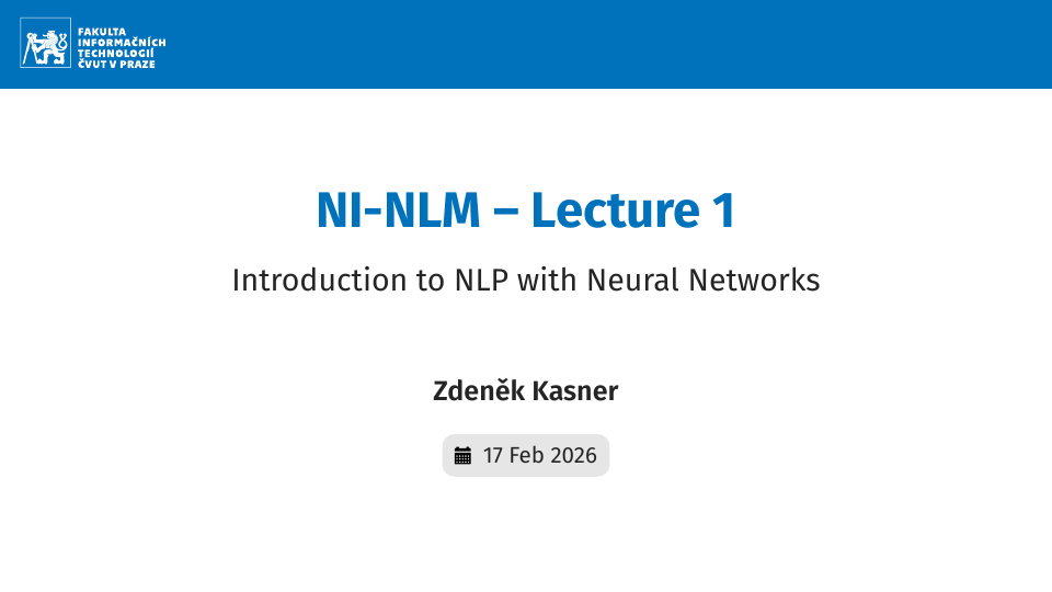 NI-NLM – Lecture 1: Introduction to NLP with Neural Networks
