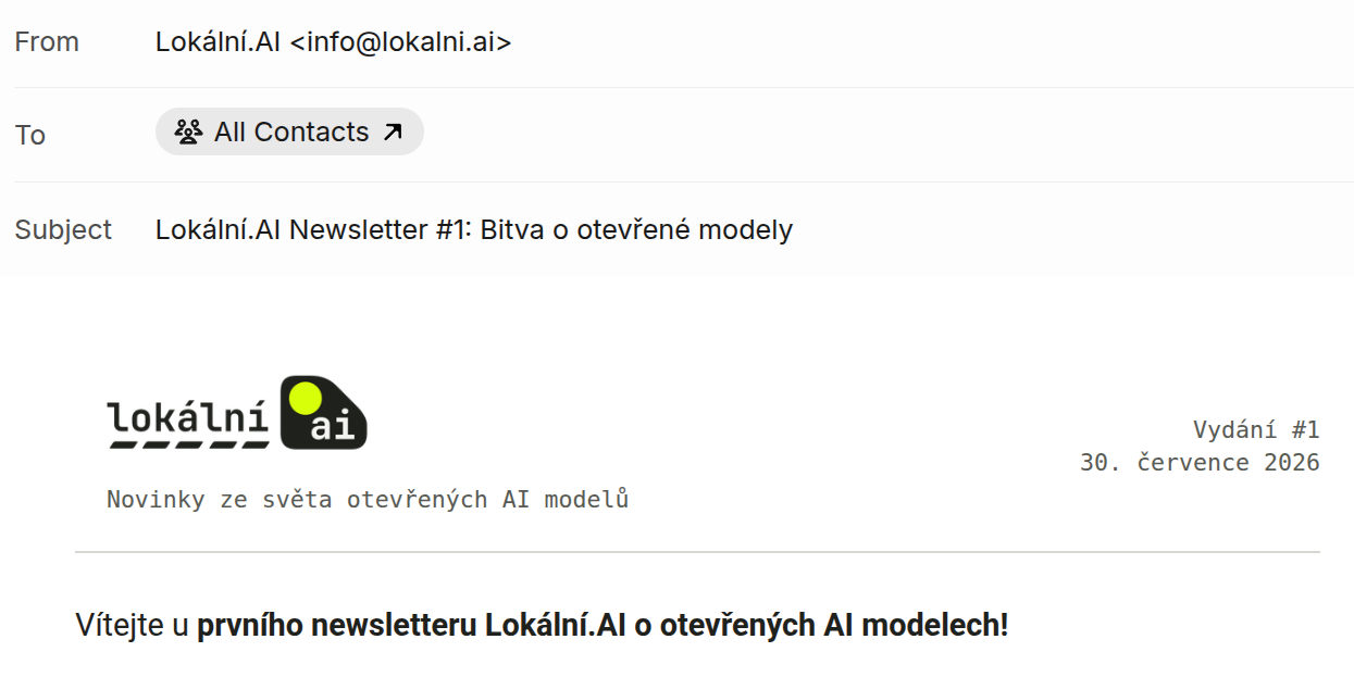 První vydání newsletteru Lokální.AI v e-mailu